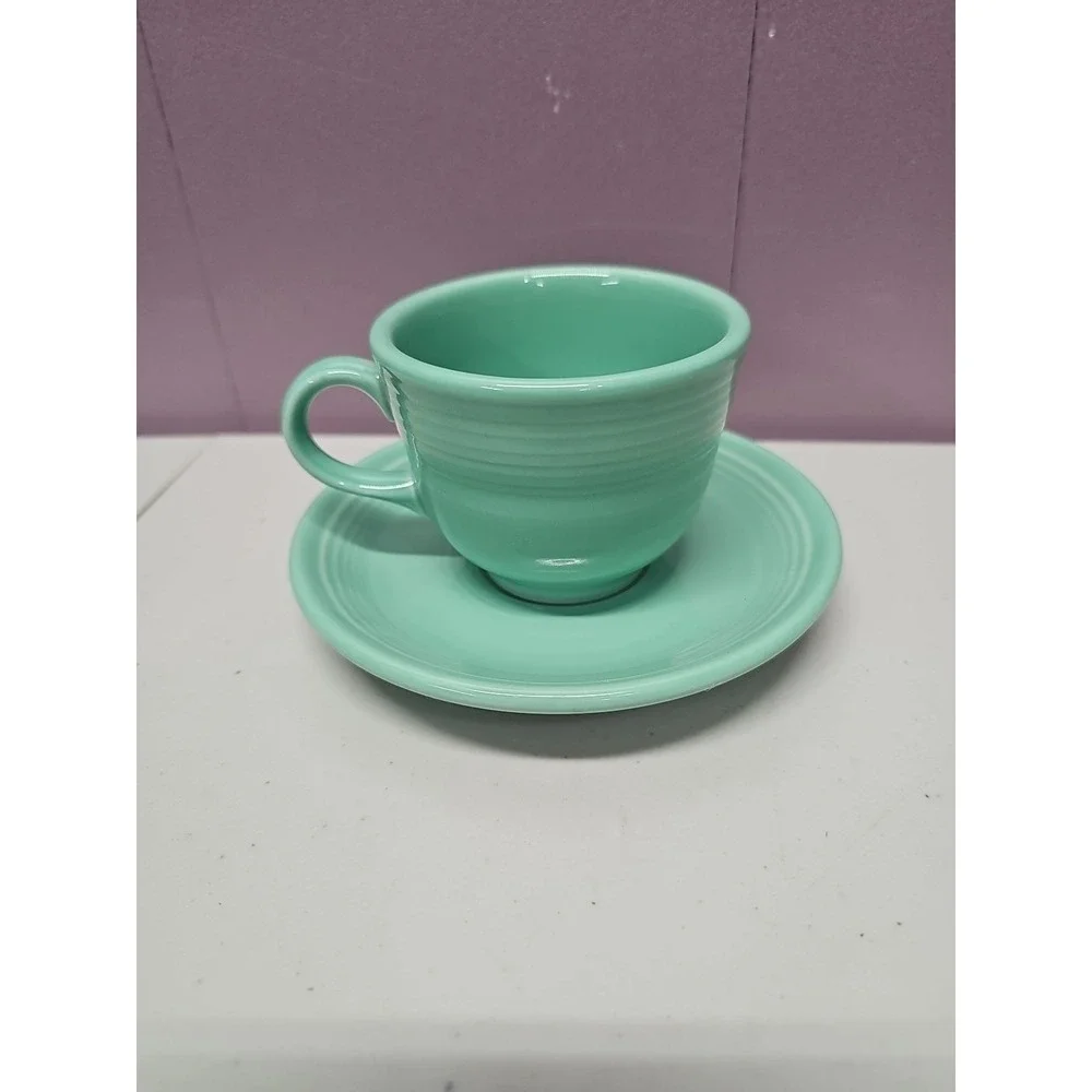 Fiesta Ware SEA MIST Green Tea Cup & Saucer Set Retired Color Homer Laughlin USA